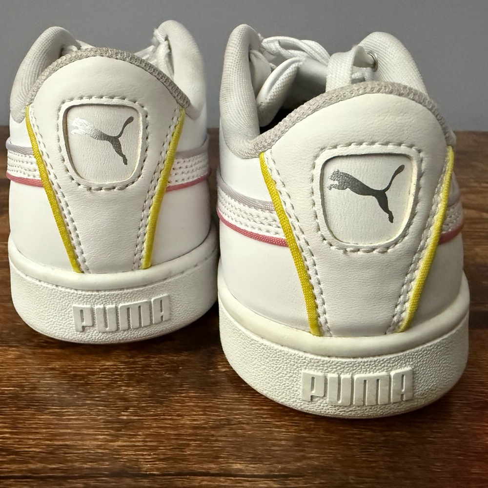Puma White Sneakers with Yellow & Pink Trim